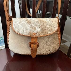 Western Style Brown, White and Tan Leather and Hair Crossbody Bag
